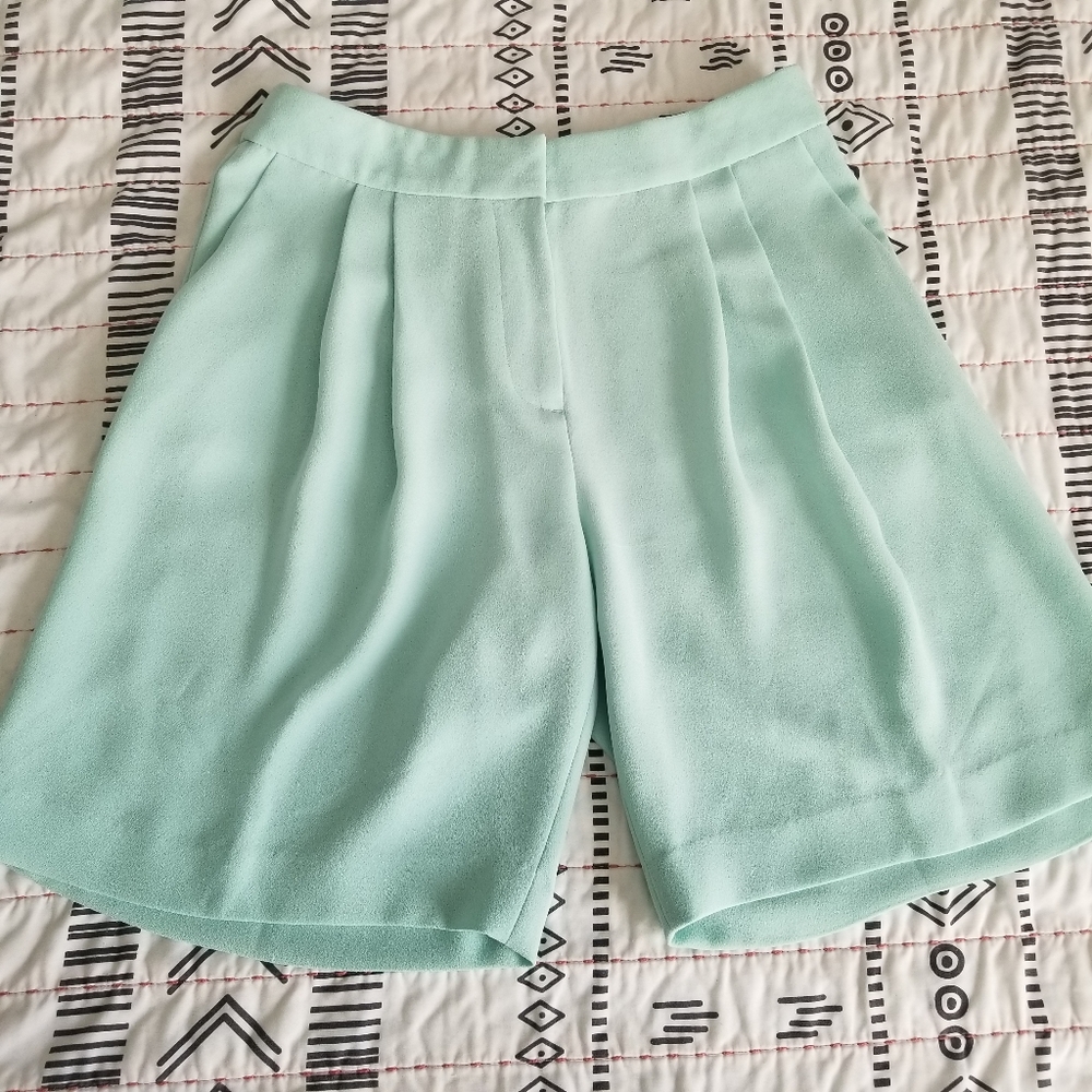 J. Crew Mint Green Tailored Pleated Shorts